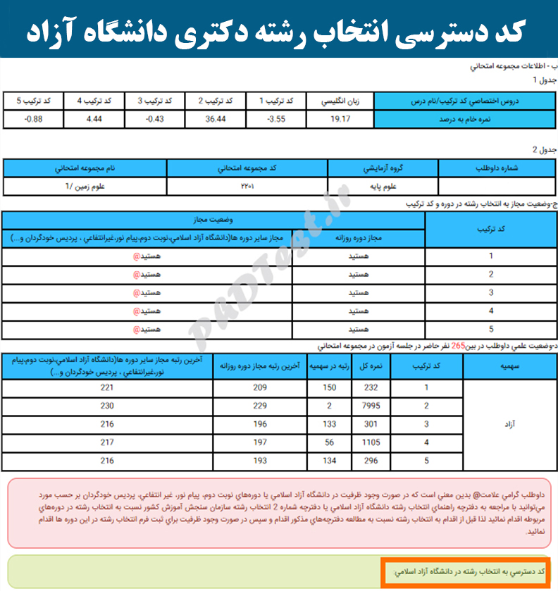 کد دسترسی انتخاب رشته دکتری دانشگاه آزاد