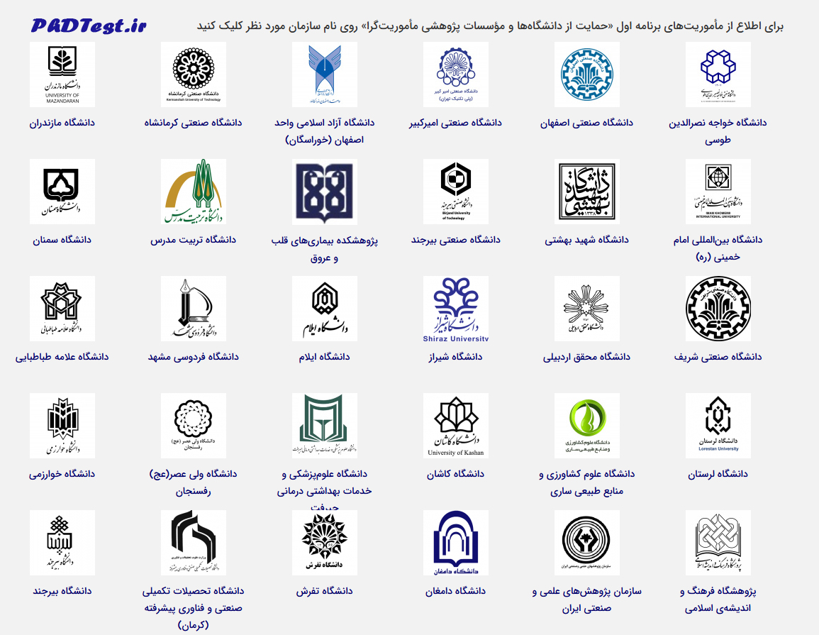 دانشگاهها و پژوهشگاههای مورد حمایت بنیاد ملی علم ایران