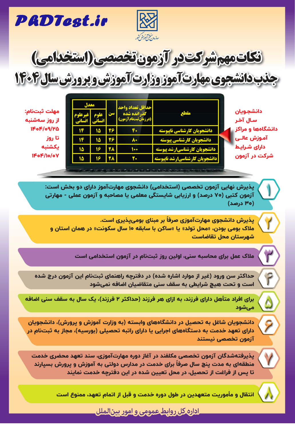 نکات مهم آزمون استخدامی دانشجو مهارت آموز آموزش و پرورش 1404